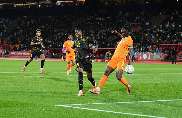 Christian Kofane lors du match Cameroun – Côte d’Ivoire à la CAN 2025 au stade de Marrakech