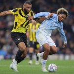 Harold Moukoudi avec l'AEK Athènes face à Manchester City en Ligue des champions